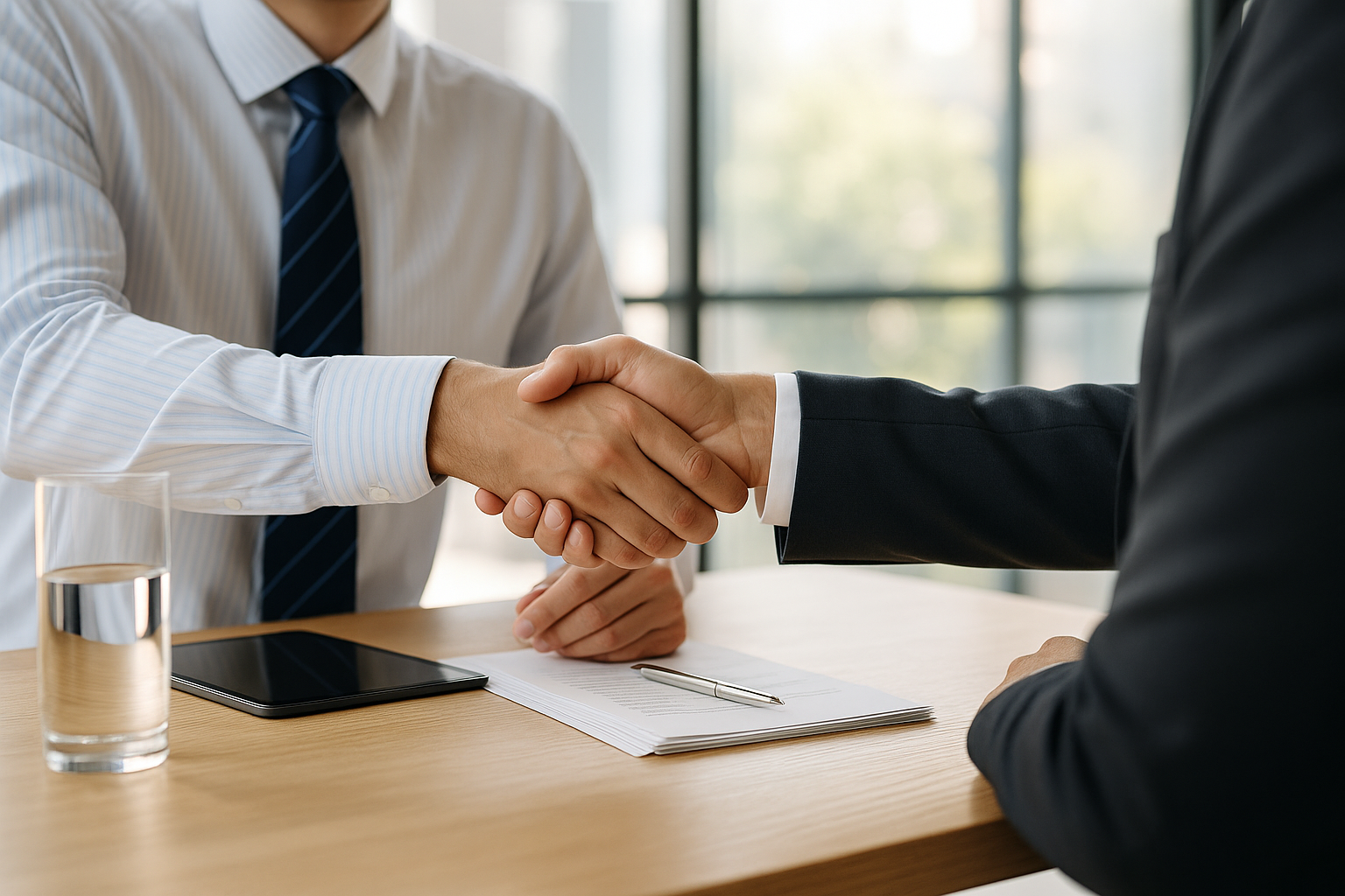 Professional business handshake representing trust and partnership in financial consulting